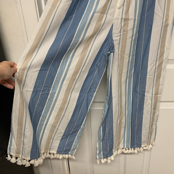 ANTHROPOLOGIE Cleobella Blue Ivory Striped Tassel Canela Wide Leg Jumpsuit Small - Picture 9 of 12